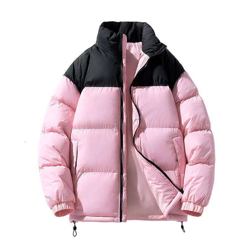 Winter Padded Men Stand Collar Color Matching Quilted Coat Casual Fashion Loose Fleece Cold Resistant Warm Wadded Jacket