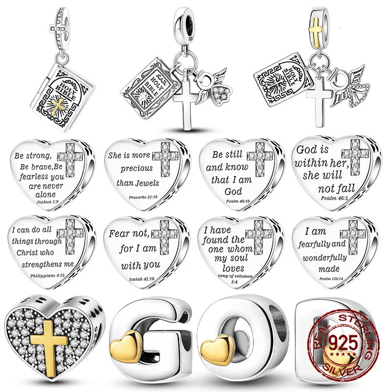 925 Sterling Silver Angel Cross GOD Charms The Bible Beads Lucky Cat Dragon Pendant Fit Original Bracelet Charm Jewelry 251011