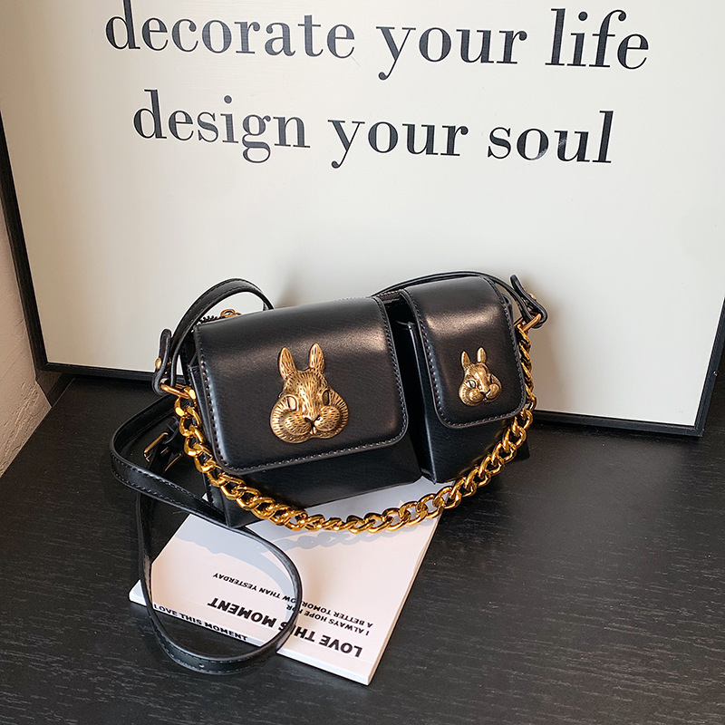 Luxury Brand Designer Bag Niche Fashion Commuter Motorcycle Bag Women's Bag 2024 New Rabbit Head Small Square Bag Underarm Bag High-End Shoulder 