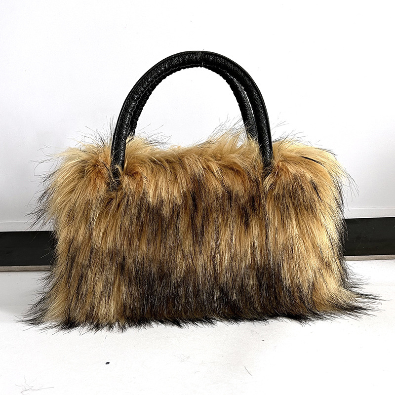 Autumn Winter Plush Handbag Womens Fashion High End Shoulder Bag Imitation Fur Fury Slant Cross Bag