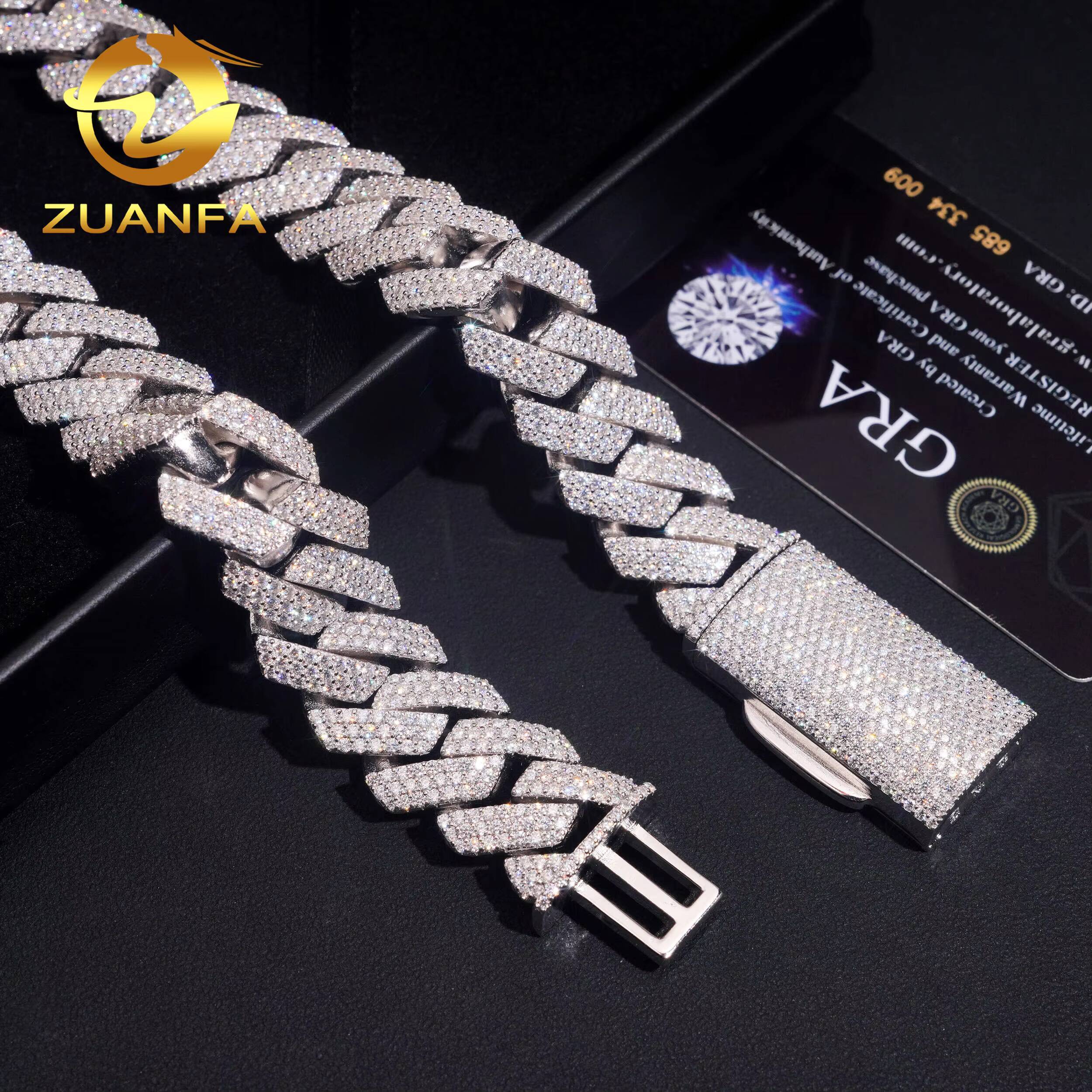 Wholesale Hip Hop Jewelry 20MM Cuban Chain Moissanite 925 Silver Iced Out Cuban Link With GRA Certificate Men Chain