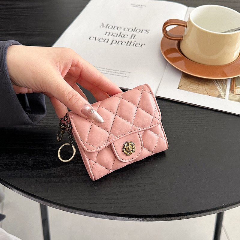 Luxury Brand Designer Bag Xiaoxiangfeng 2025 New Camellia Diamond Wallet Women's Short Coin Purse Fashion Simple Key Bag