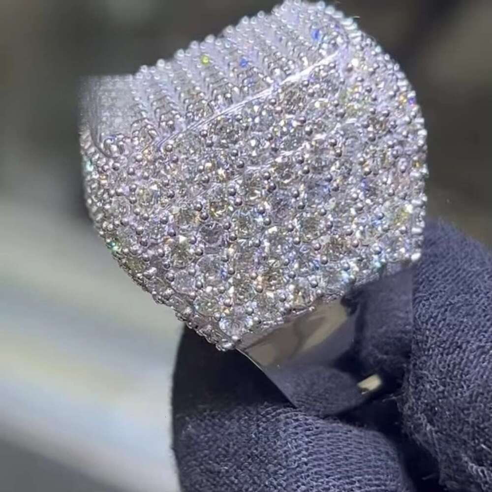 Platinum Plated Men's Jewelry Iced Engagement Moissanite Sterling Silver Hip-Hop Ring