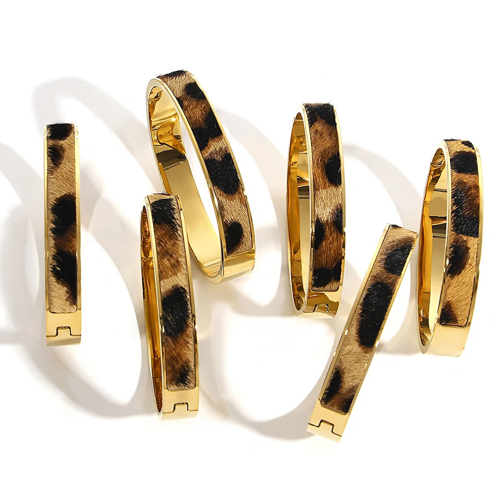 Flashbuy Gold Color Random Pattern Leopard Bangle Bracelet For Women Statement Stainless Steel Wrist Fashion Jewelry 251016