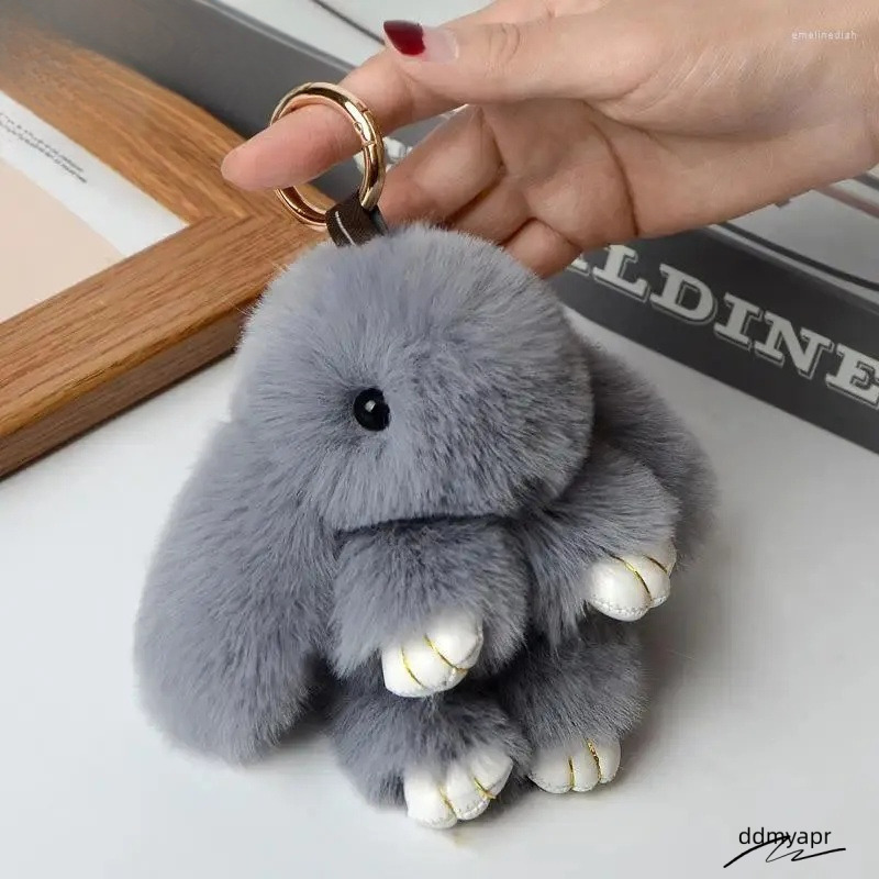 Keychains Real Fur Pom Keychain With Ring - 15Cm Fluffy ddmyApr Charm For Women's Bag, Car Pendant Jewelry