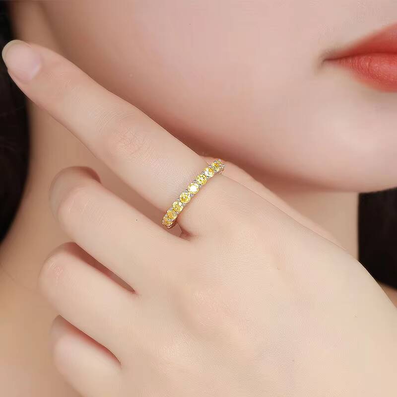 Fashion Women Jewelry 3mm 01CT Color Moissanite 925 Sterling Silver Personalized Eternity Band Tennis Ring for Women