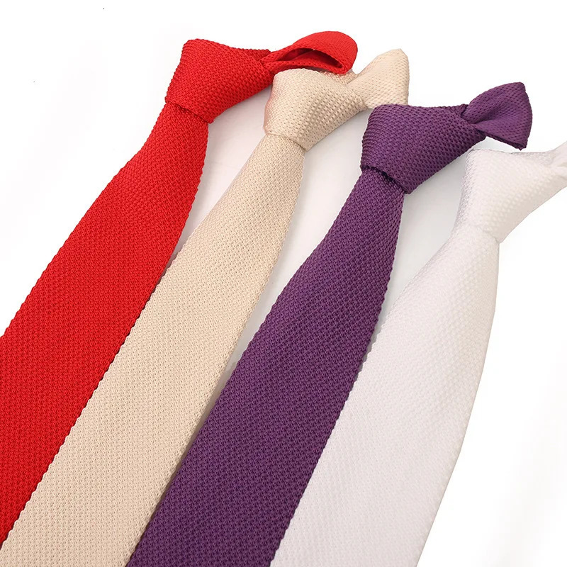 Solid Color Knitted Ties For Men Slim Fashion Neckties Plain Black Red Knit Tie Men Women Neck Knitted Cravatas 251014
