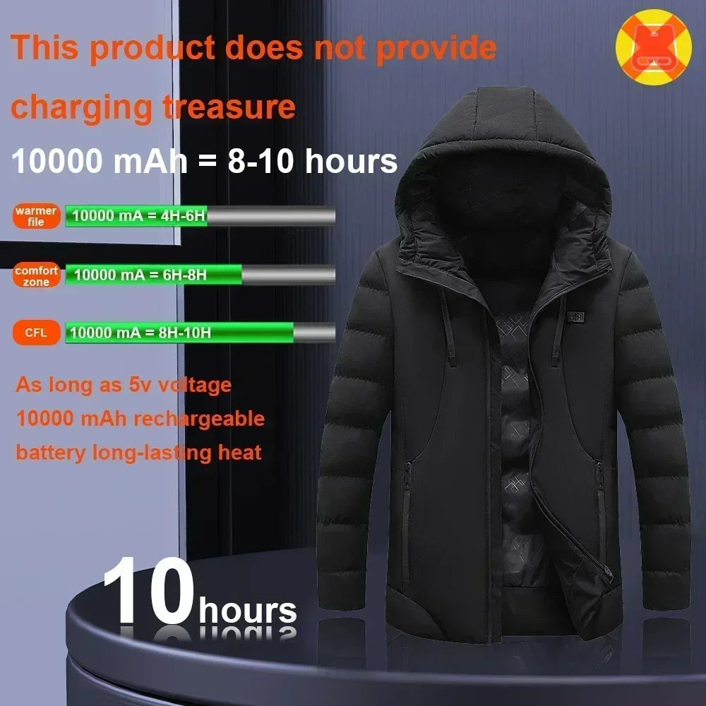 Mens Winter 11 Areas Heated Jacket USB Electric Heating Parka Selfheating Clothes Ski Windproof Hooded Padded Coat 6XL 251018