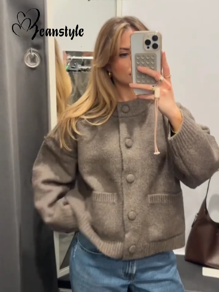 Casual Solid Knitted Sweater Women Street Single Breasted Oneck Full Sleeve Loose Open Stitch Female Autumn Lady Knitwear 251015