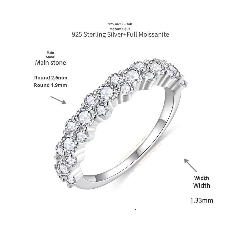 Fashion Moissanite Jewelry S925 Silver White Gold Plated VVS1 Full Moissanite Diamond Row Band Ring for Women