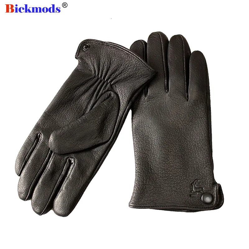 Goatskin Deerskin Gloves Mens Leather Thin Fleece Lining Winter Warmth and Thickening Outdoor Motorcycle Riding and Driving 251015