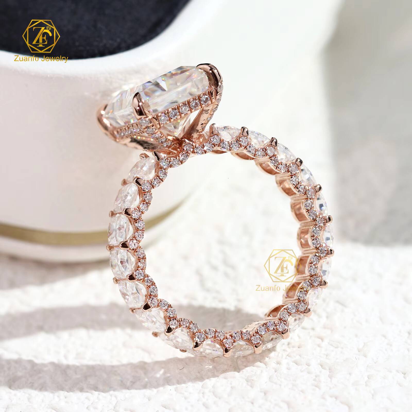 Hot Sale 5CT 9x11mm Moissanite Engagement Rings Rose Gold 925 Silver Eternity Ring Full Paved 3x4mm Radiant Cut Bridal Jewelry
