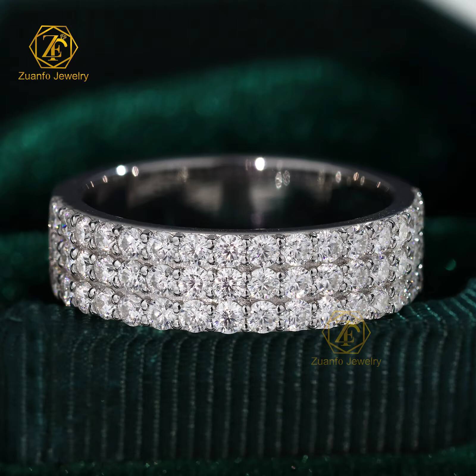 Luxury 925 Silver Iced Jewelry New Trendy 3 Rows D VVS1 Moissanite Half Eternity Wedding Engagement Band Perfect Gift