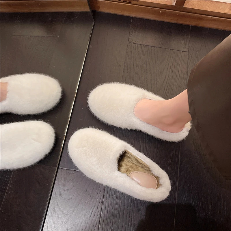 Winter Wool Slippers Women Curly Sheep Fur Flat Shoes Warm Cozy Slip On Pantuflas House Slides Femme Cotton Lambswool Mules 251013