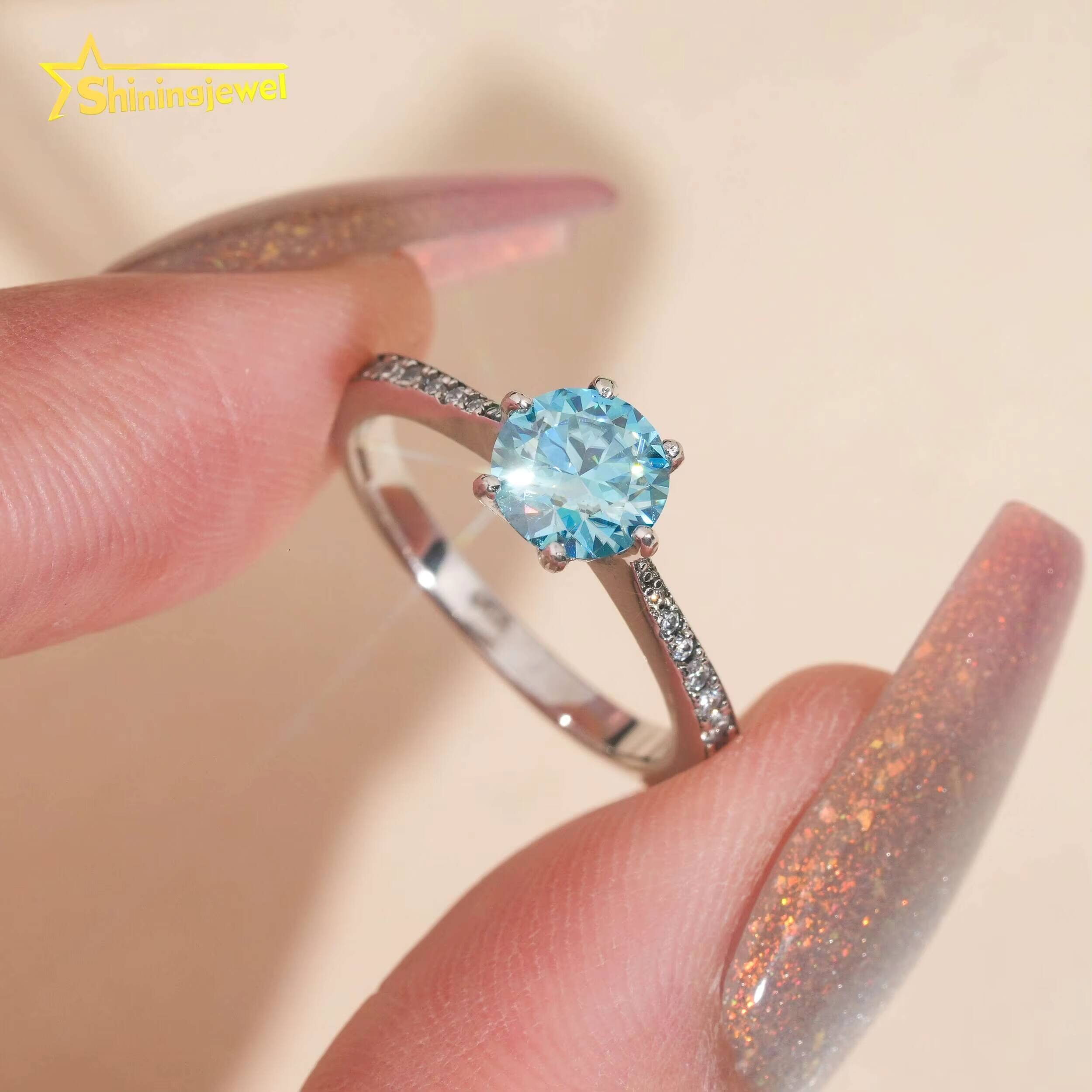 Wholesale Price VVS Moissanite Engagement Ring for Women Hip Hop Jewelry Blue Diamond 925 Silver Iced Out Diamond Wedding Ring