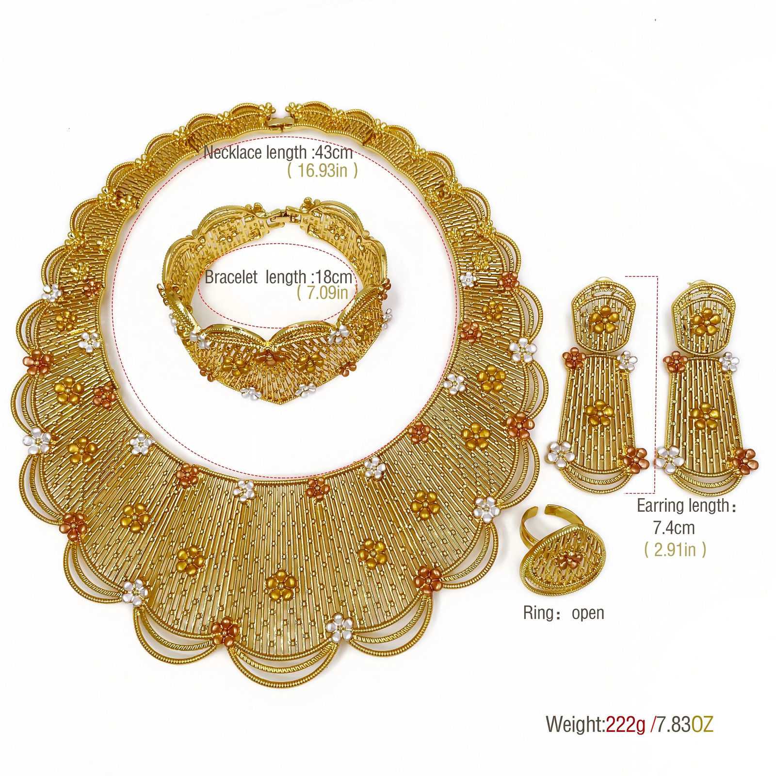 Jewelry Set For Women Tricolor Plating Necklace Earrings Bangle And Ring Full Set Jewelry Wedding Party Gift 251016