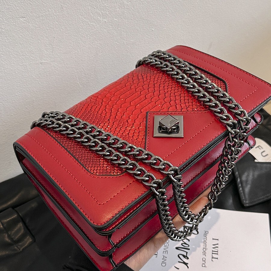 Luxury Brand Designer Bag Red Women's Bag 2025 New Simple Fashion Snake Skin Pattern Single Crossbody Shoulder Bag Small Square Bag