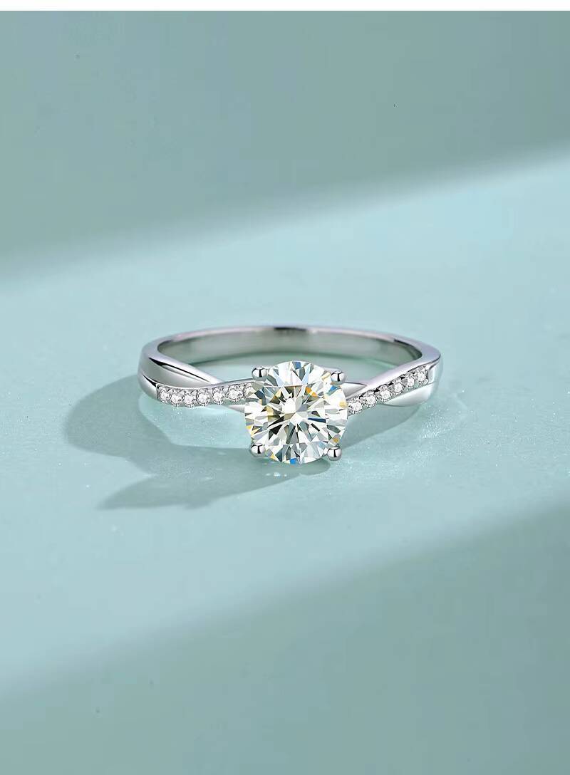 S925 Sterling Silver 1ct D Color Moissanite Ring Female Diamond Wedding Ring Classic Fourclaw Moissanite Ring for Women