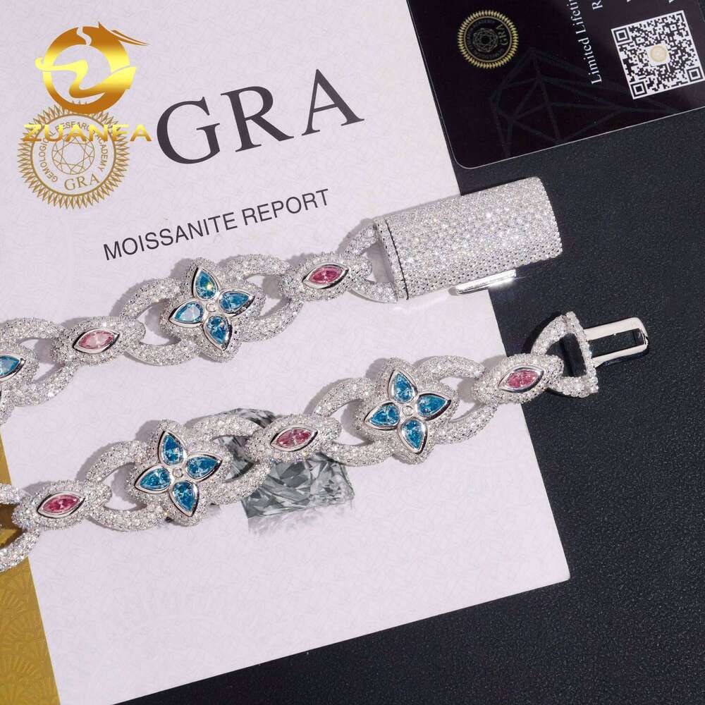 Premium Jewelry Pure Sier Iced Hip-Hop 20mm Fancy Shape Colorful VVS Diatoeous Earth Chain Necklace