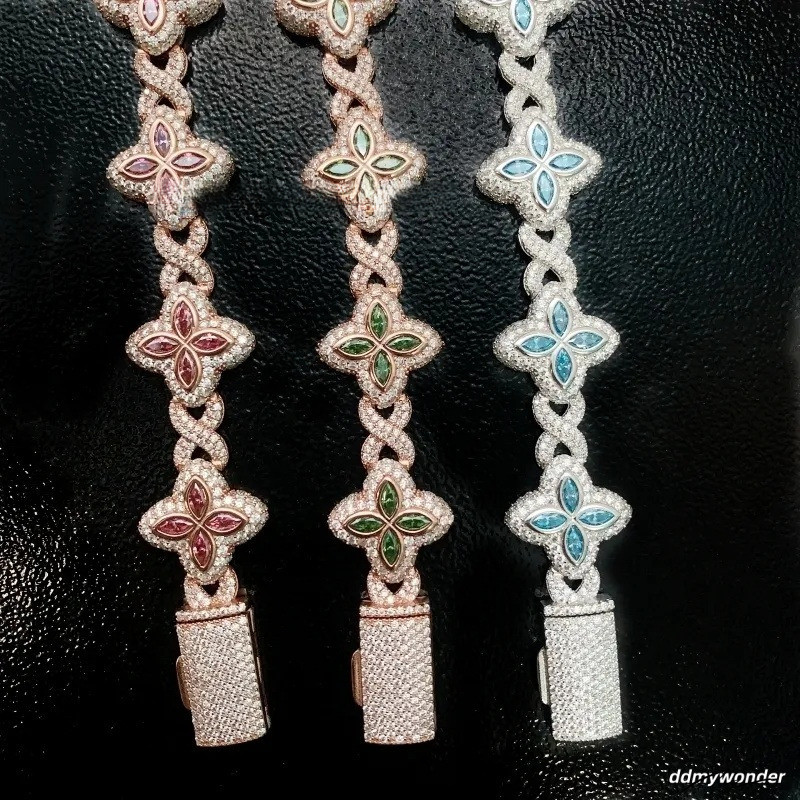 Best Selling Hip Hop Rapper Clover Bracelets Sterling Sier VVS Moissanite Infinity Cuban Link Bracelet Fine Jewelry Ddmywonder