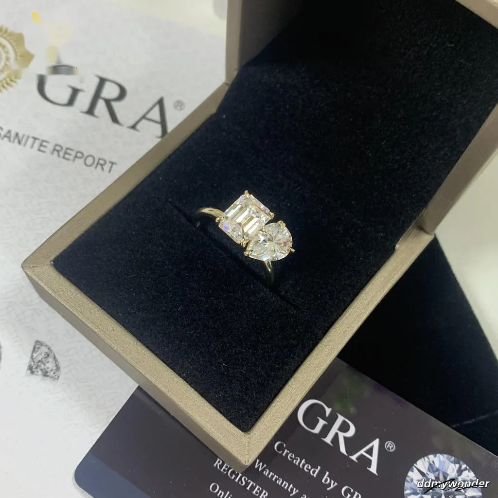 2025 Emerald And Pear Cut Graceful Dia Engagement 14K/ Yellow Gold Wedding Ring Toi Et Moi Style Ddmywonder