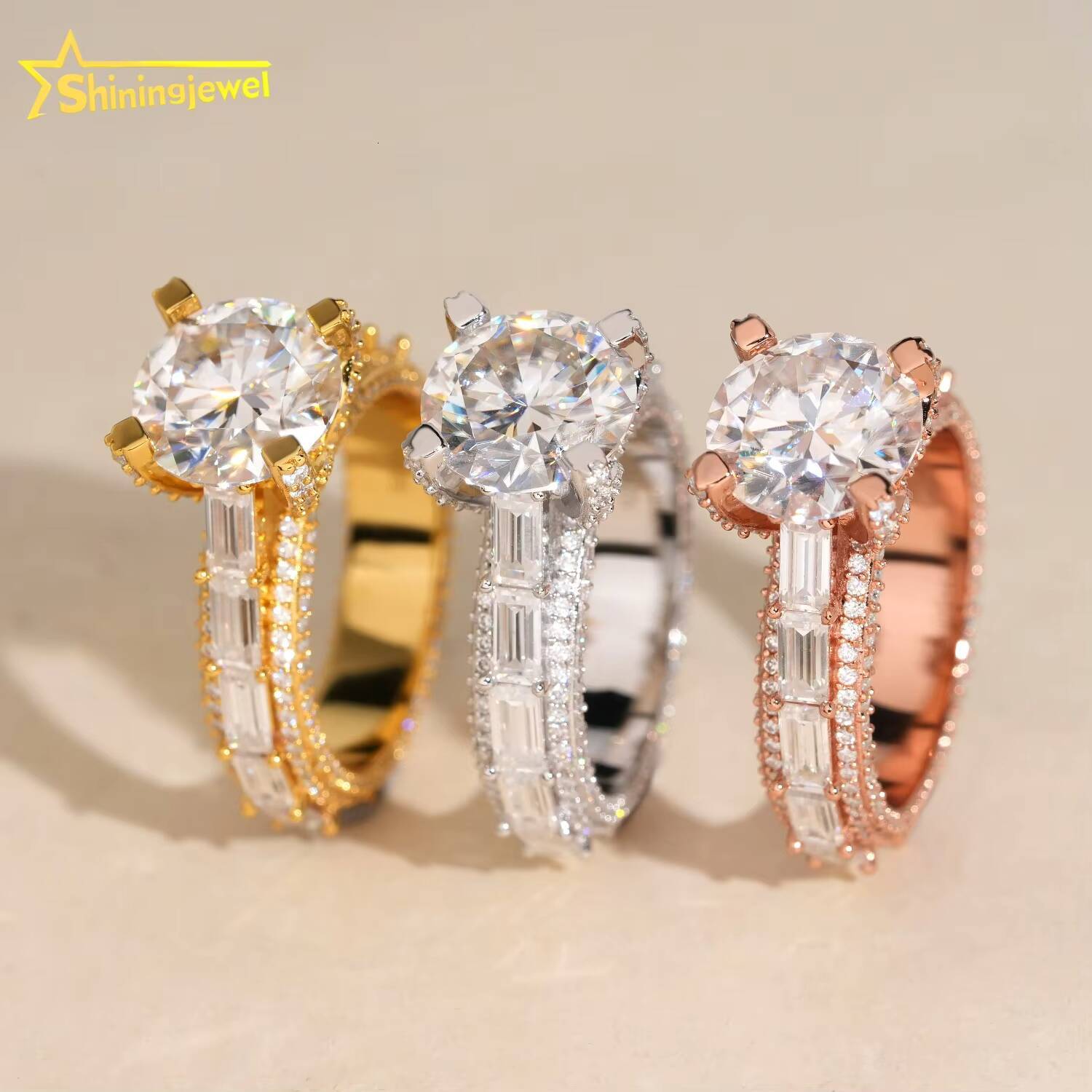 Fashion Men Moissanite Ring Hip hop Iced Out Round 5ct Hip Hop Ring 925 Silver Moissanite Wedding Band Pass Diamond Tester