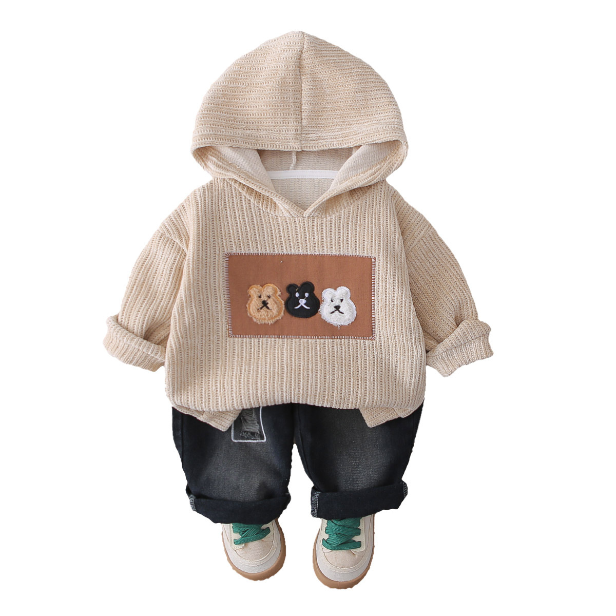Children's clothing for boys in spring and autumn, 2025 new stylish set, baby autumn cartoon three little bear hooded set, free shipping designer