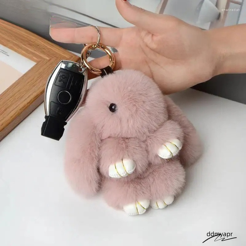 Keychains Real Fur Pom Keychain With Ring - 15Cm Fluffy ddmyApr Charm For Women's Bag, Car Pendant Jewelry