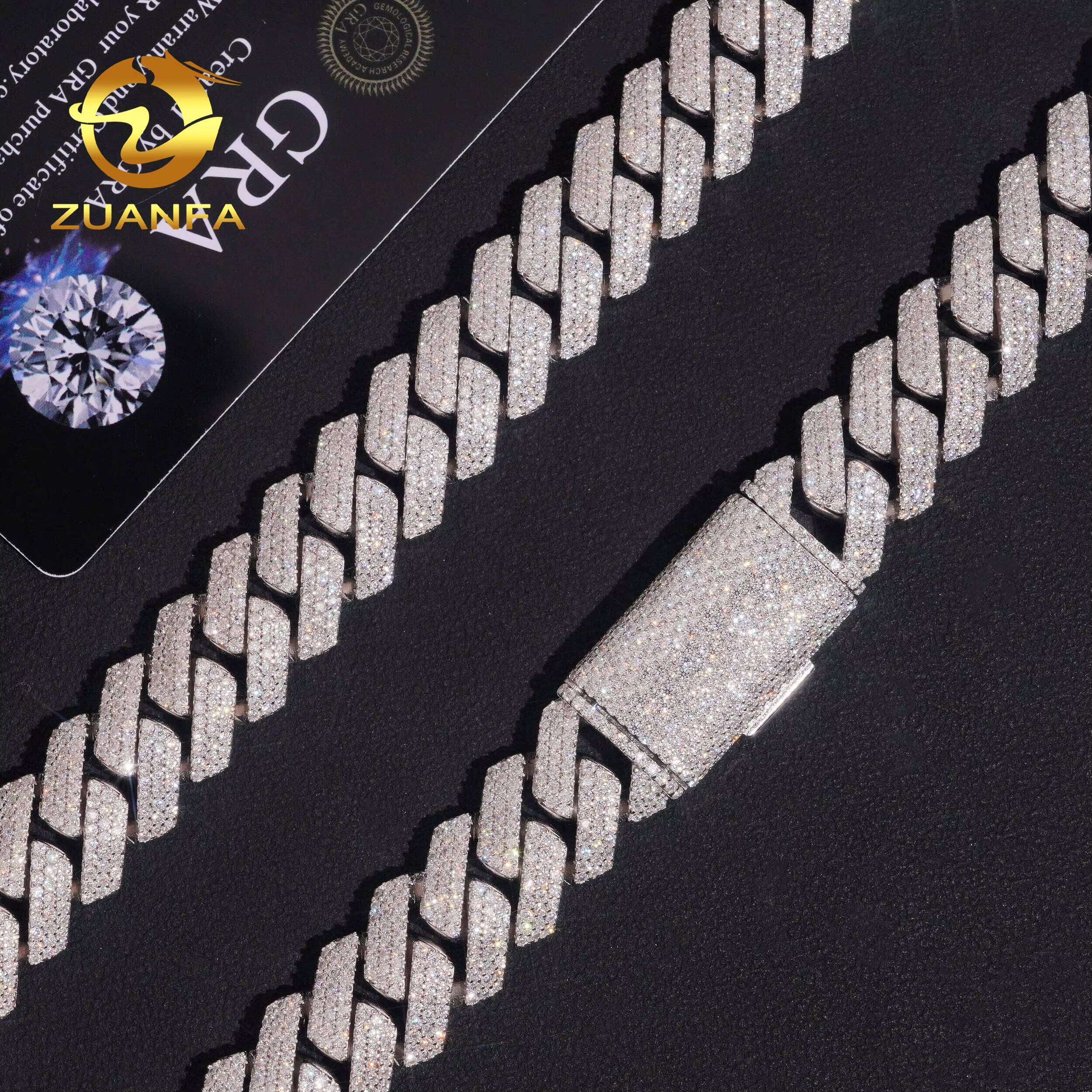 Pass Diamond Tester Hip Hop Iced Out Mens 15mm 3 Rows Stone Moissanite Miami Cuban Link Chain