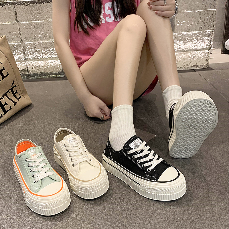 Women's Thick Bottom Canvas Shoes Spring New Style Casual Sports Platform Sneakers Versatile Flatform White Casual Board Shoes Women's Canva