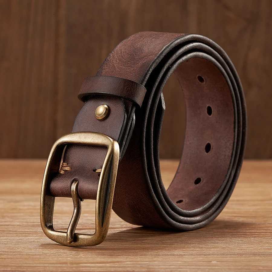 Thick Cowhide Copper Pin Buckle Real Genuine Leather Belt For Jeans Fashion Casual Belt Men Waistband Retro Luxury Male Strap W251018