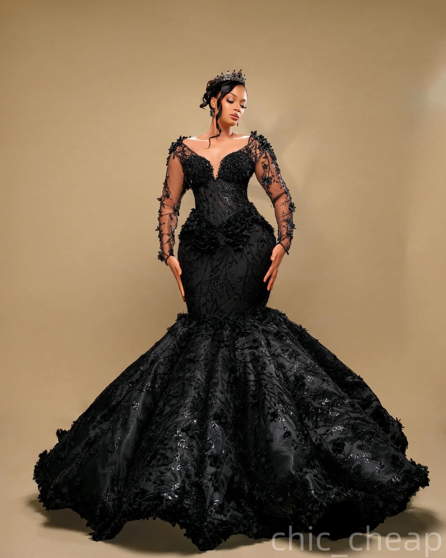 Black Mermaid Prom Dresses 2025 Rhinestones Beaded Floral Lace Evening Formal Party Second Birthday Engagement Gowns Plus Size Dress For Special Occas
