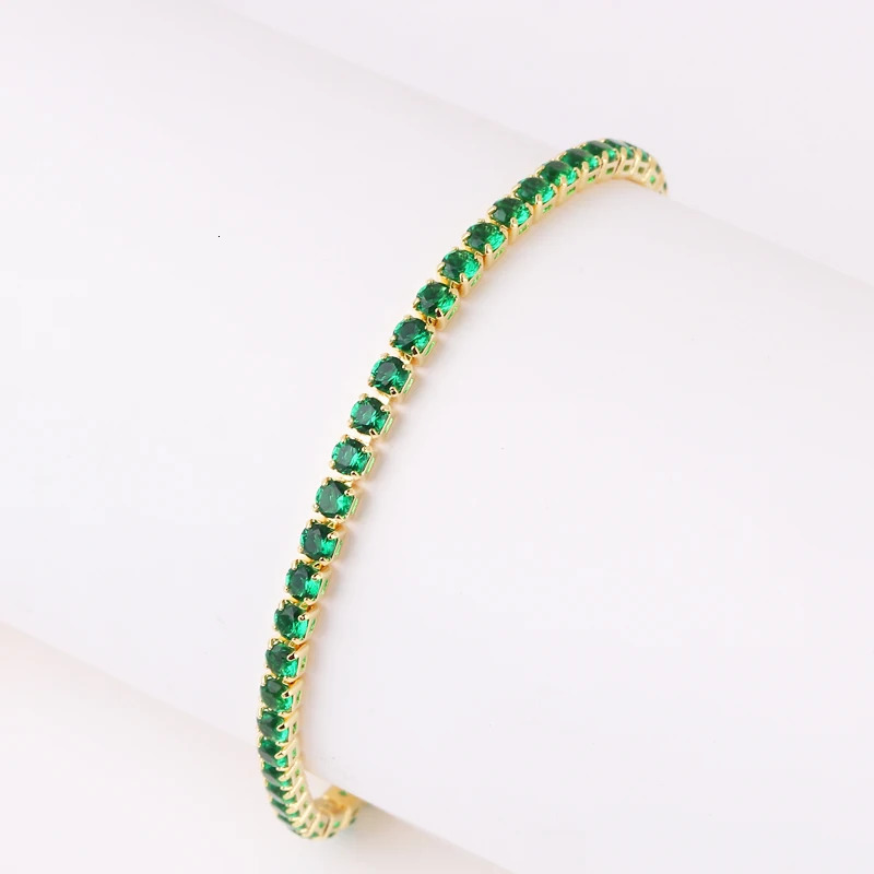 3mm Sparking 5A Cubic Zirconia Prong Setting CZ Rainbow Chain Tennis Hip Hop Bling Women Purple Green Color Bracelet 251011