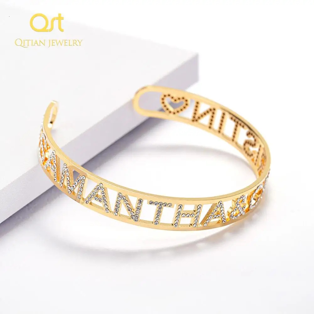 Gold Name Bangles Personalized Bangle ID Family Lover Nameplate Faith Letter Bangles Bracelet Stainless Steel Adjusted 251014