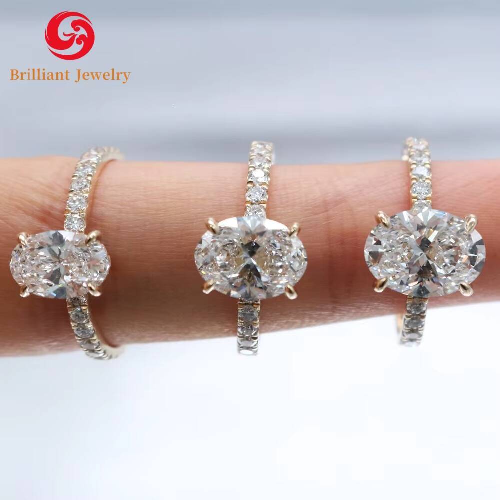 14k Yellow Gold D VVS1 Moissanite Ring 1 Ct 2 Ct Oval Cut Eternity Mossanite Wedding Rings for Women