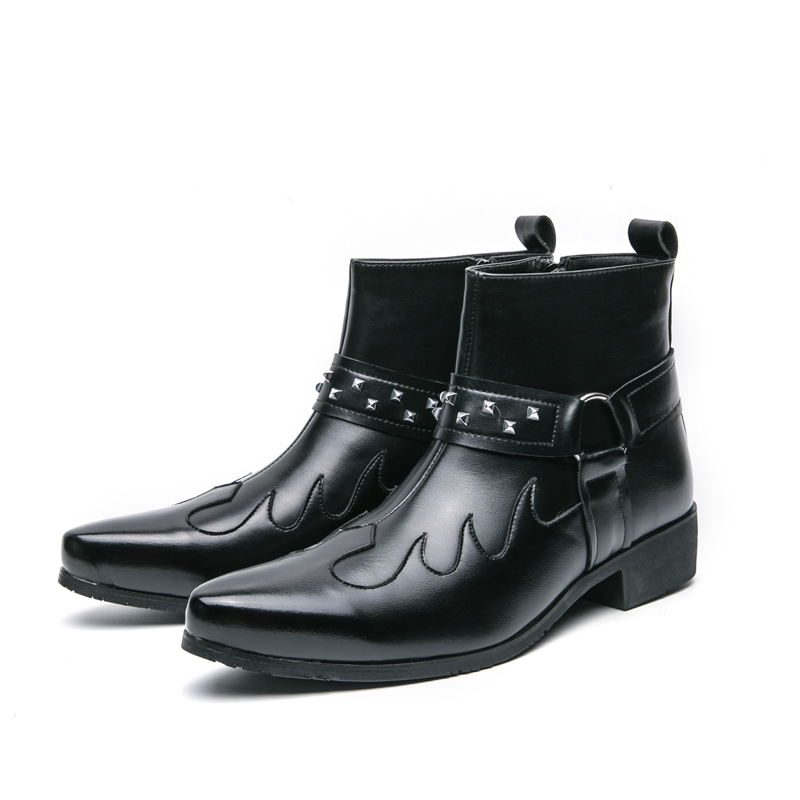 92347- Men's pointed leather boots new fashion trend Martin men's boots personalized boots street trendy boots