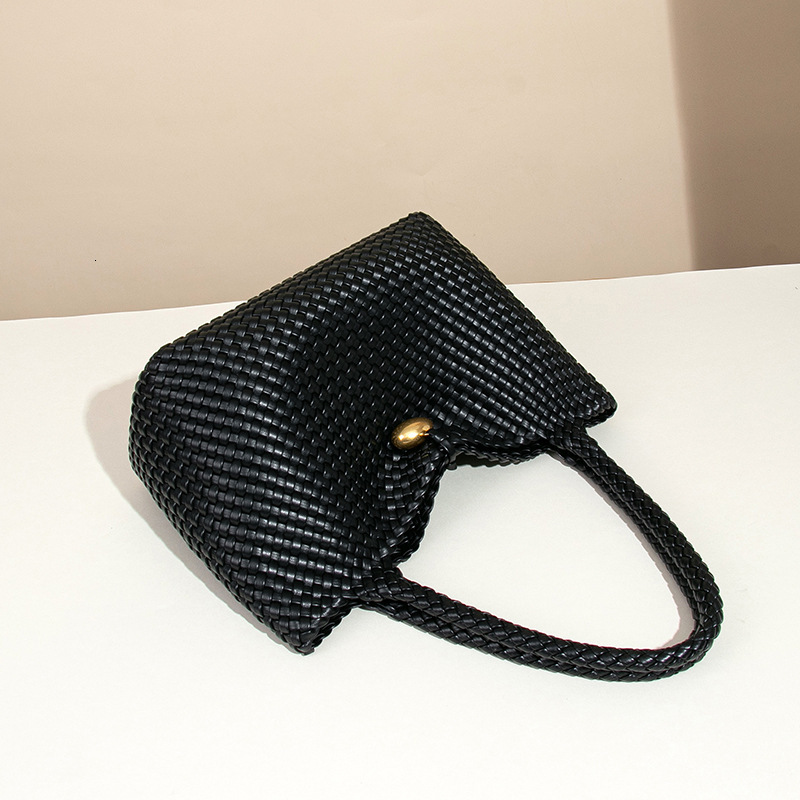 New Women's Large Capacity Handwoven Laptop Gold-Plated Soft Leather Horizontal Square Shoulder Tote Bag