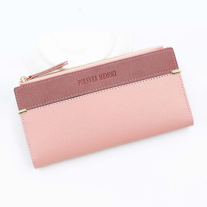 Women's Long Patchwork Leather Solid Color Fashion Wallet Coin Purse Clutch Card Holder Storage Bag