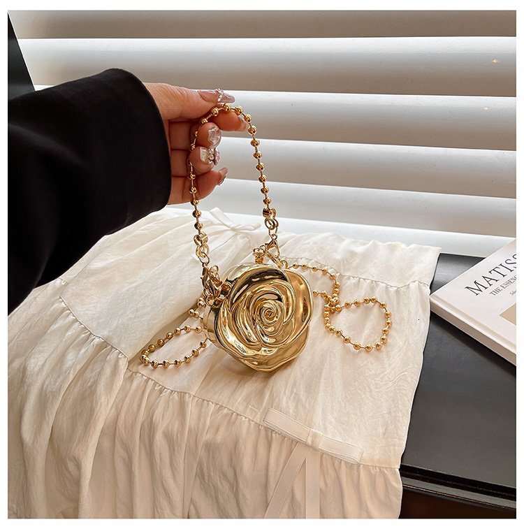 Luxury Brand Designer Bag New Trendy 2025 Fashion Camellia Metal Handbag Evening Bag Coin Purse Lipstick Crossbody Box Bag