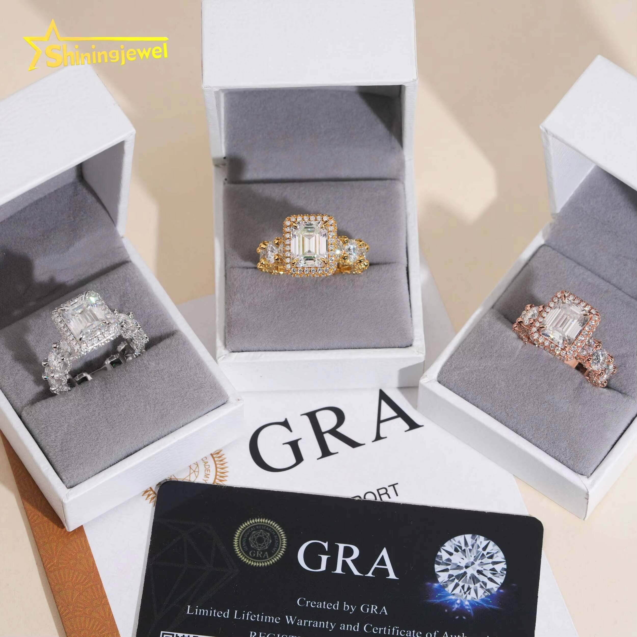 Luxury New Arrival Ring Emerald Cut Diamond Fully Iced Out Women Ring VVS Moissanite Hop Jewelry 925 Sliver Wedding Rings