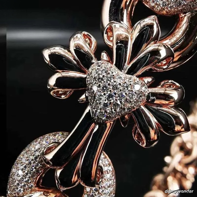 Moissanite Cuban Link Chain Necklace: Sterling Sier Cross, Infinity & Rose Gold Flower Pendants Ddmywonder