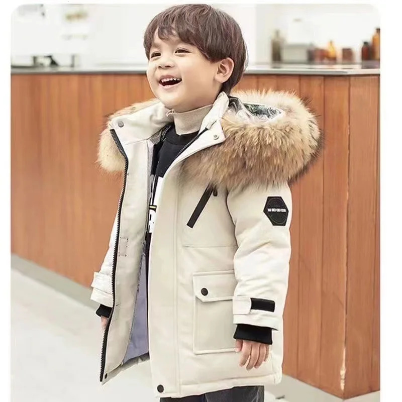 Winter Thickened Coat Boys Thicken Warm Jackets Childrens Hooded Cotton Outerwear Teenagers Large Fur Collar Clothing 251017