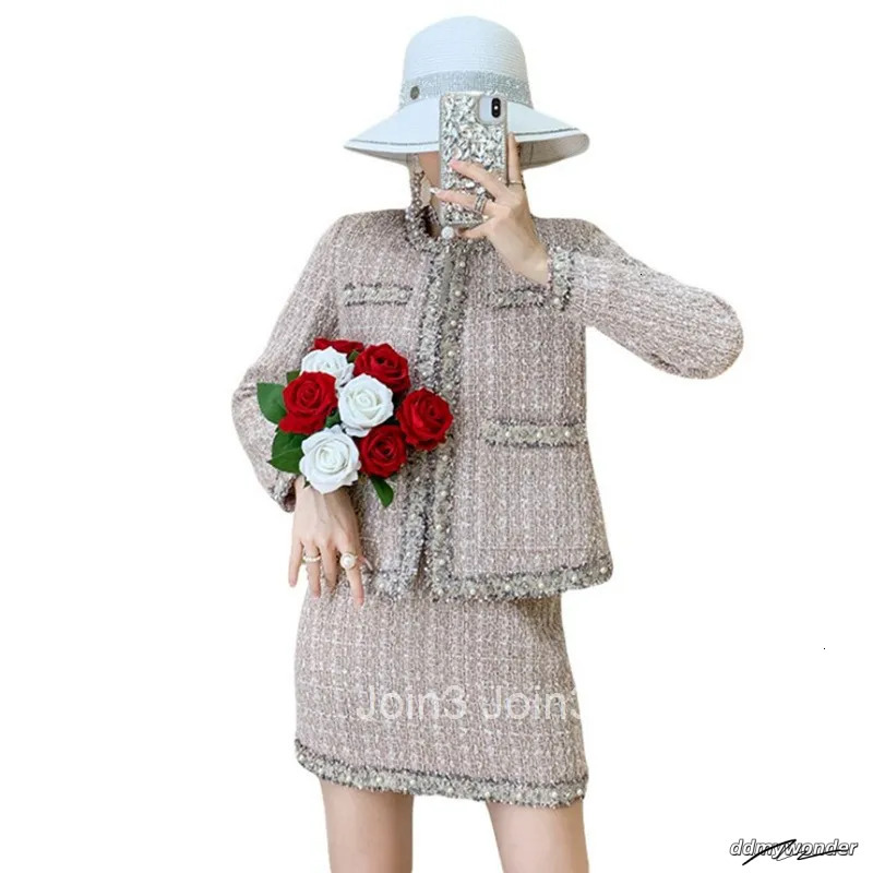 Elegant Tweed Set: Women's Woolen Coat Skirt Two-Piece Outfit For Autumn And Winter Ddmywonder