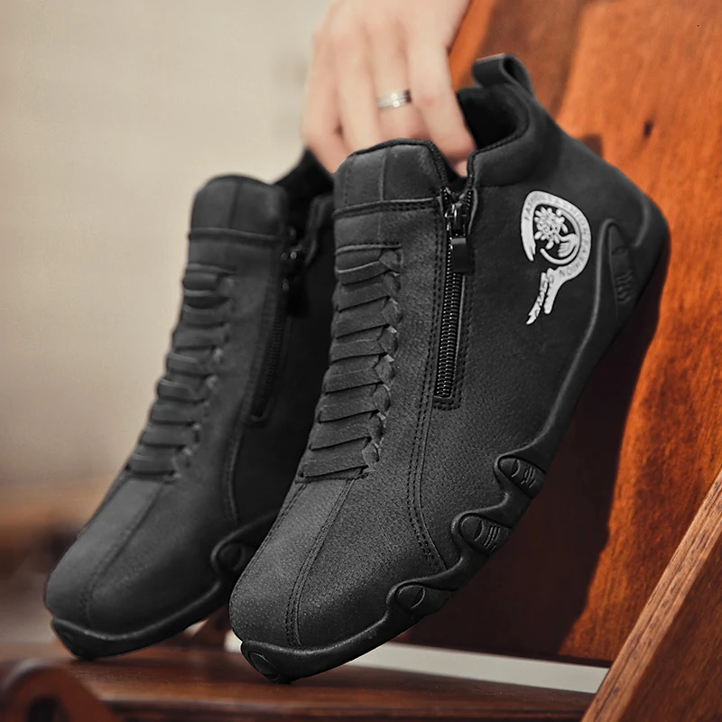 Mens Casual Shoes Side Zipper Short Boots Versatile Flat Bottom Trendy Fashionable Mens Shoes Suitable for Outdoor Sports 251014