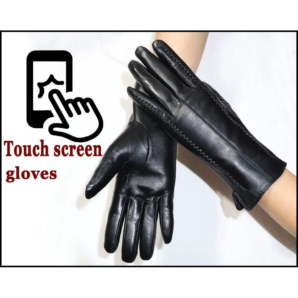 Genuine Sheepskin Gloves Womens Winter Warm Thickened Thin Touch Screen Leather Gloves Outdoor Riding Highend Fashion 2025 251015