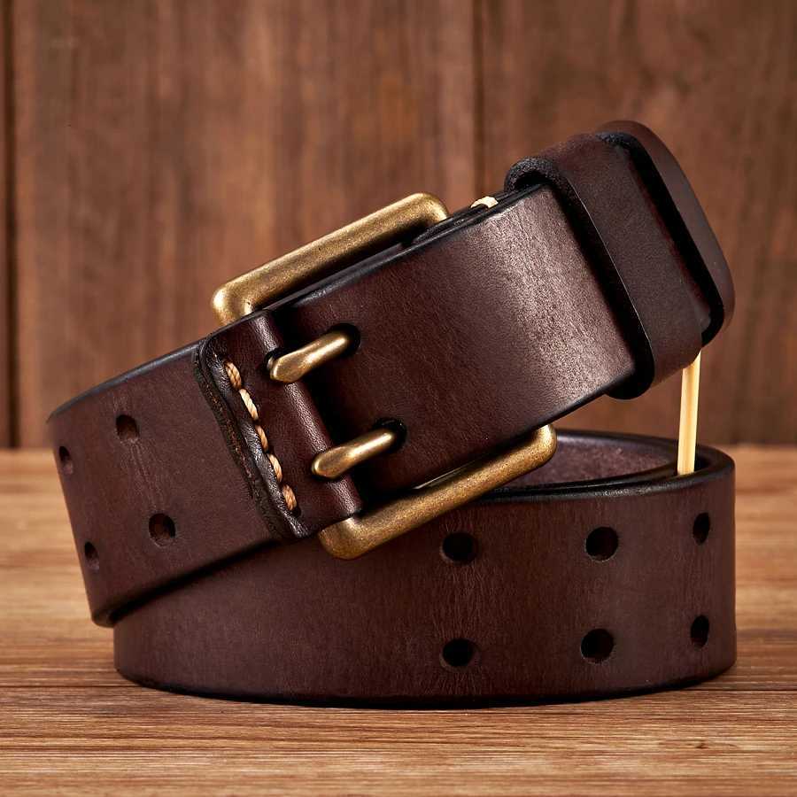 38cm Wide Vintage Mens Belt Cowhide Genuine Leather Belt Copper Double Needle Buckle Handmade Jeans Belt Fashion Male Strap W251018