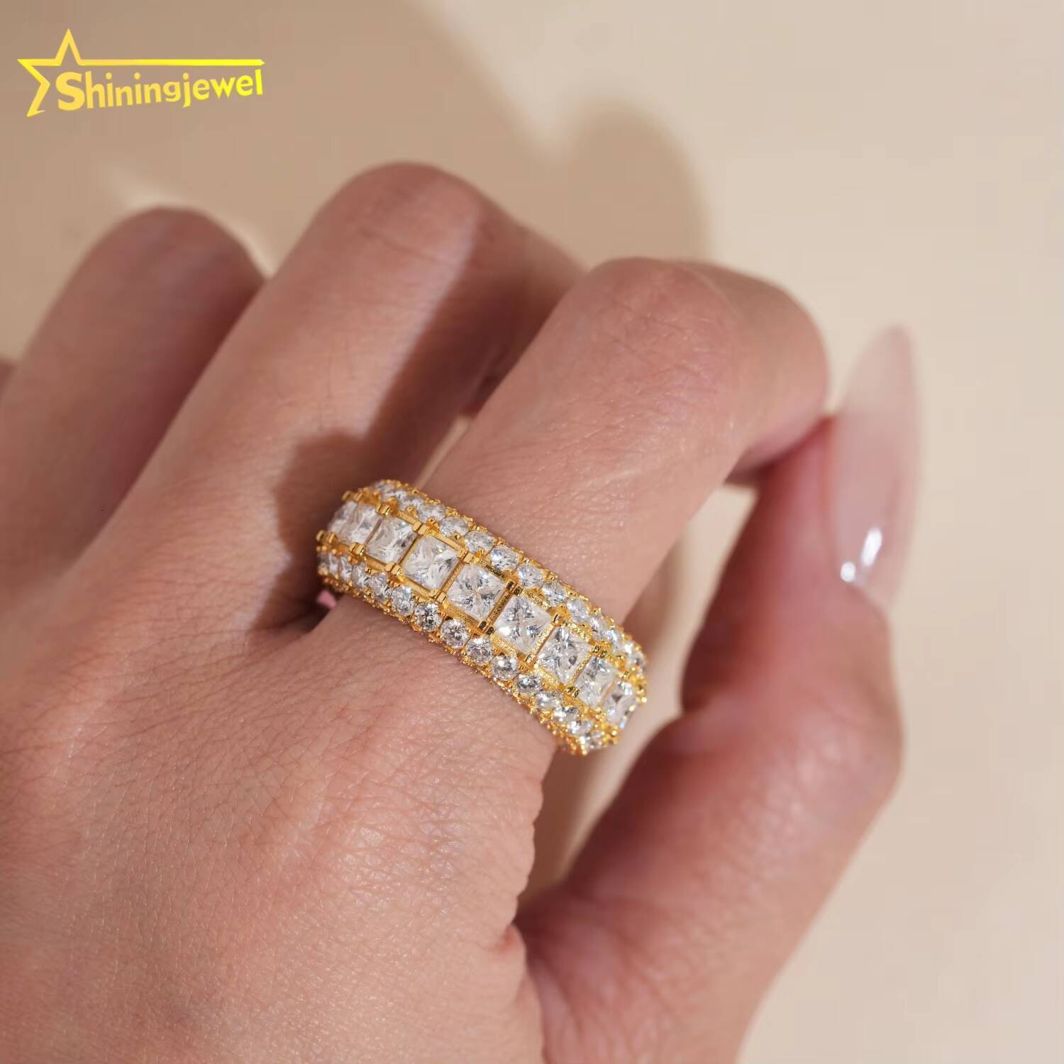 New Design Square Princess Eternity Ring Moissanite Engagement Ring for Men Pass Diamond Fine Jewelry 925 Silver Band Ring