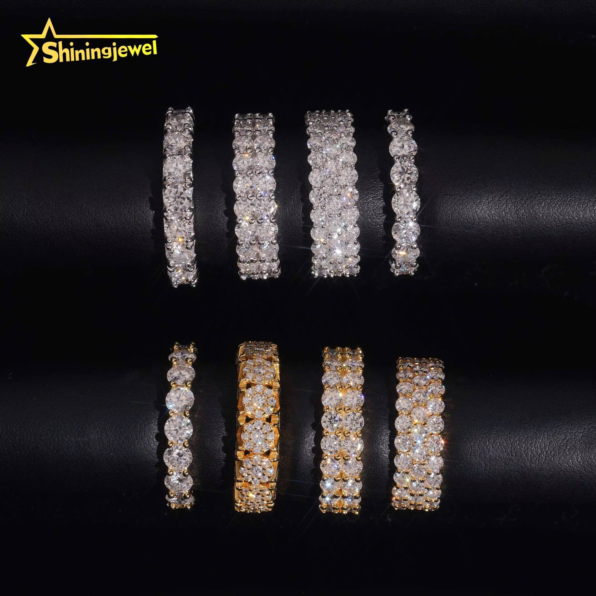 Trendy 925 Silver Men Women Iced Out Missanite Engagement Ring Bands Fine Jewelry Custom Gold Plated Moissanite Eternity Ring