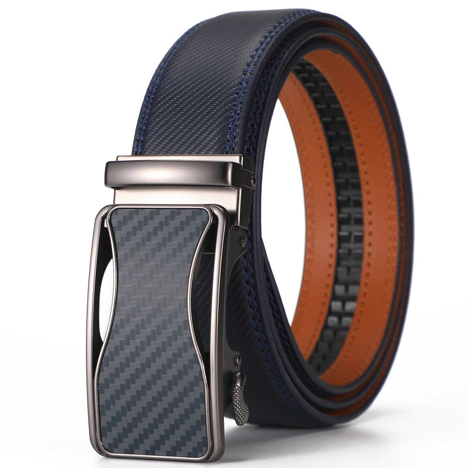 Automatic Buckle Ratchet Belt for Men BlackBlue Carbon Fiber Pattern Belts Male Leather Mens Waist Strap Formal Luxury Brands W251018