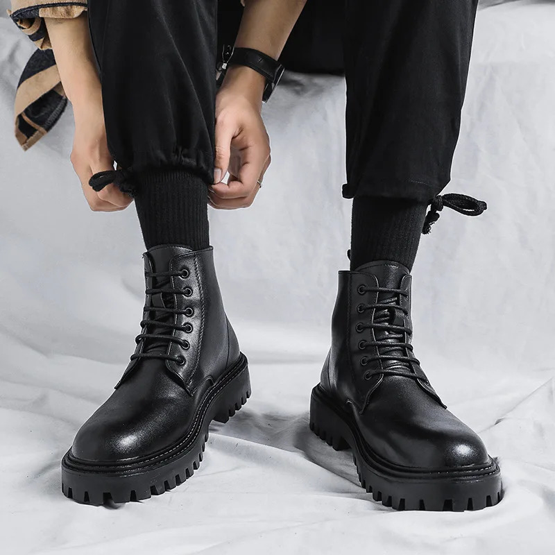 Fashion PU Leather Men Ankle Boots Outdoor Casual Shoes Lightweight Mens Warm Work Boots Classic Handmade Boots 251010